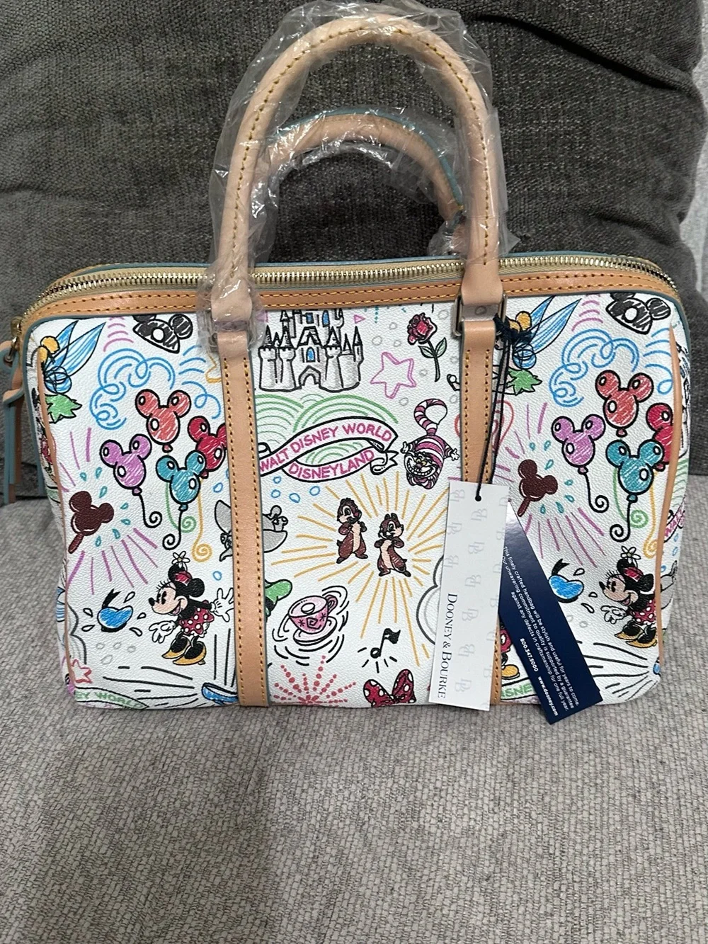 Dooney & Bourke White Canvas Disney Mickey & Friends Satchel with Tan Trim